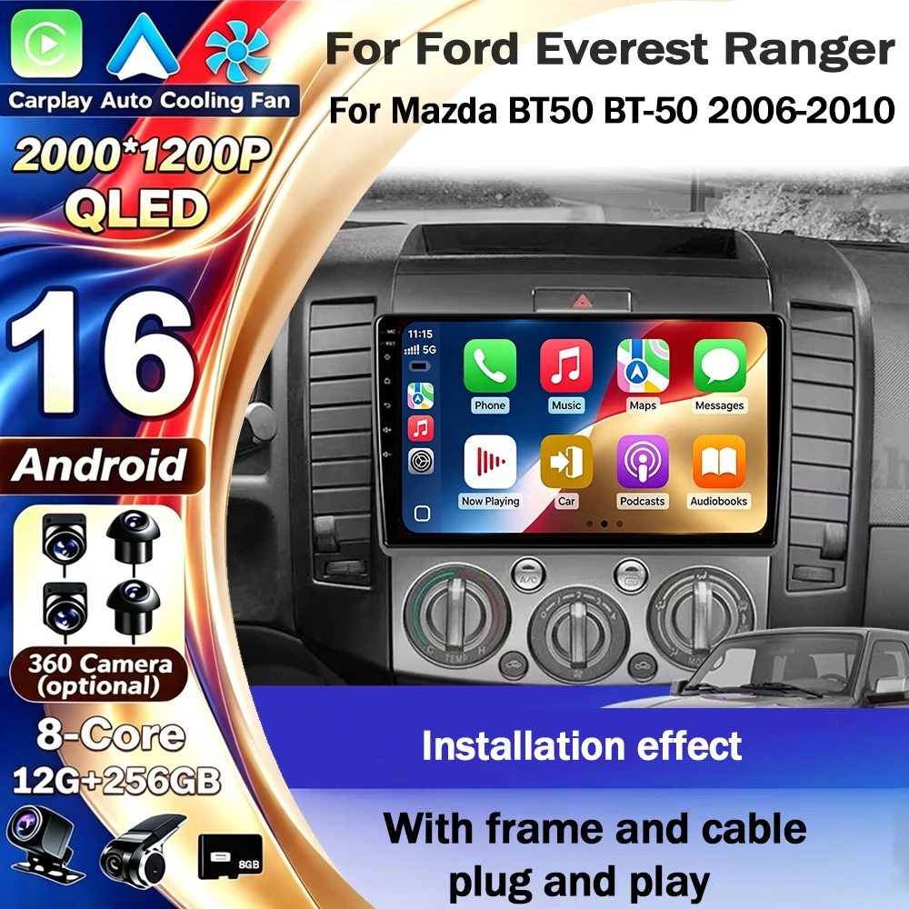 Android 16 CarPlay&Auto For Ford Everest Ranger Mazda BT50 BT-50 2006-2010 Car Radio Stereo GPS Navigation Multimedia Player