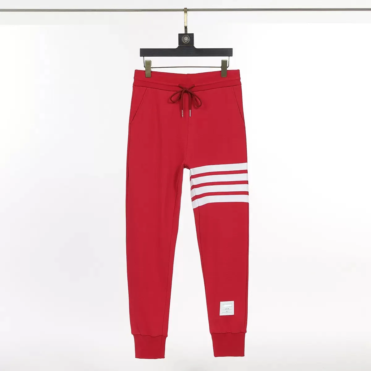 

Красные спортивные брюки свободного кроя с прямыми штанинами из хлопка, парные повседневные брюки в корейском стиле со средней талией и поясом, длинные брюки
