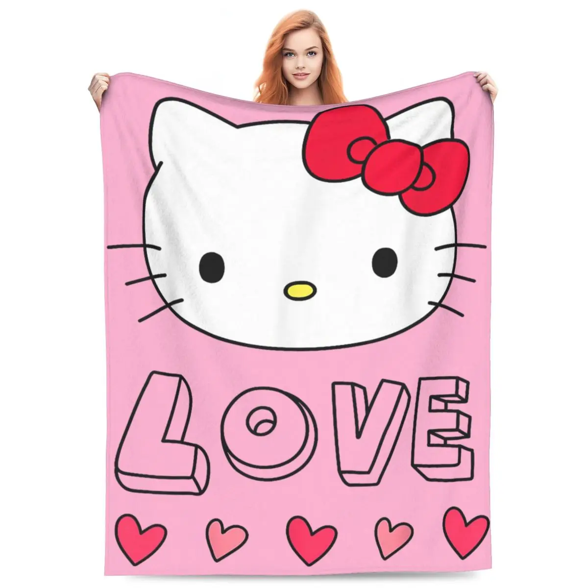 Hello Kitty Love And Hearts Valentine Blanket Cover Coral Fleece Plush Soft Throw Blankets for Home Couch Bed Rug