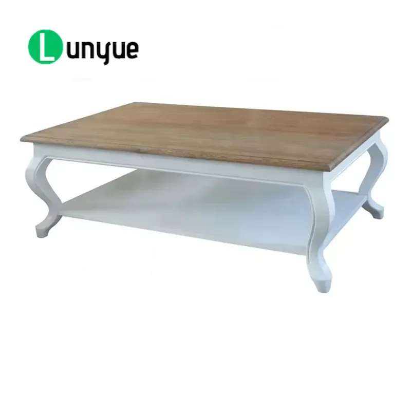 French Coastal Farmhouse Rectangular Solid Wood Coffee Table Modern Retro Luxury Wooden Living Room Furniture