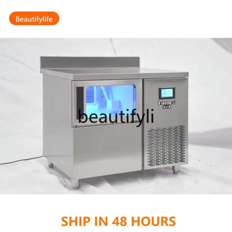 

Blue Light Ice Maker Commercial Stainless Steel Operation Table Milk Tea Shop Fully Automatic Ice Maker H