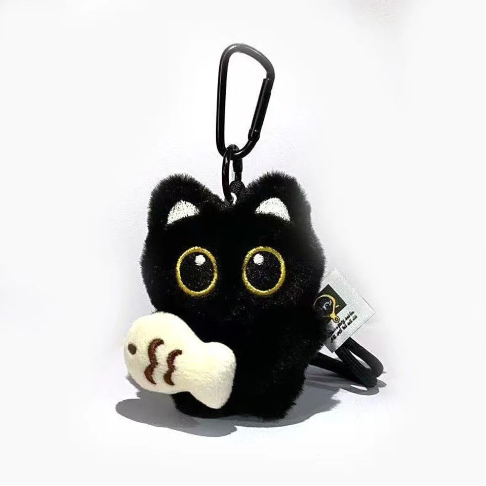 Yupsk 6/1 Stück süße Plüsch schwarze Katze Puppe Spielzeug Schlüsselanhänger Tasche Anhänger Charms Kawaii Schlüsselanhänger Zubehör für Frauen Paare Geschenk