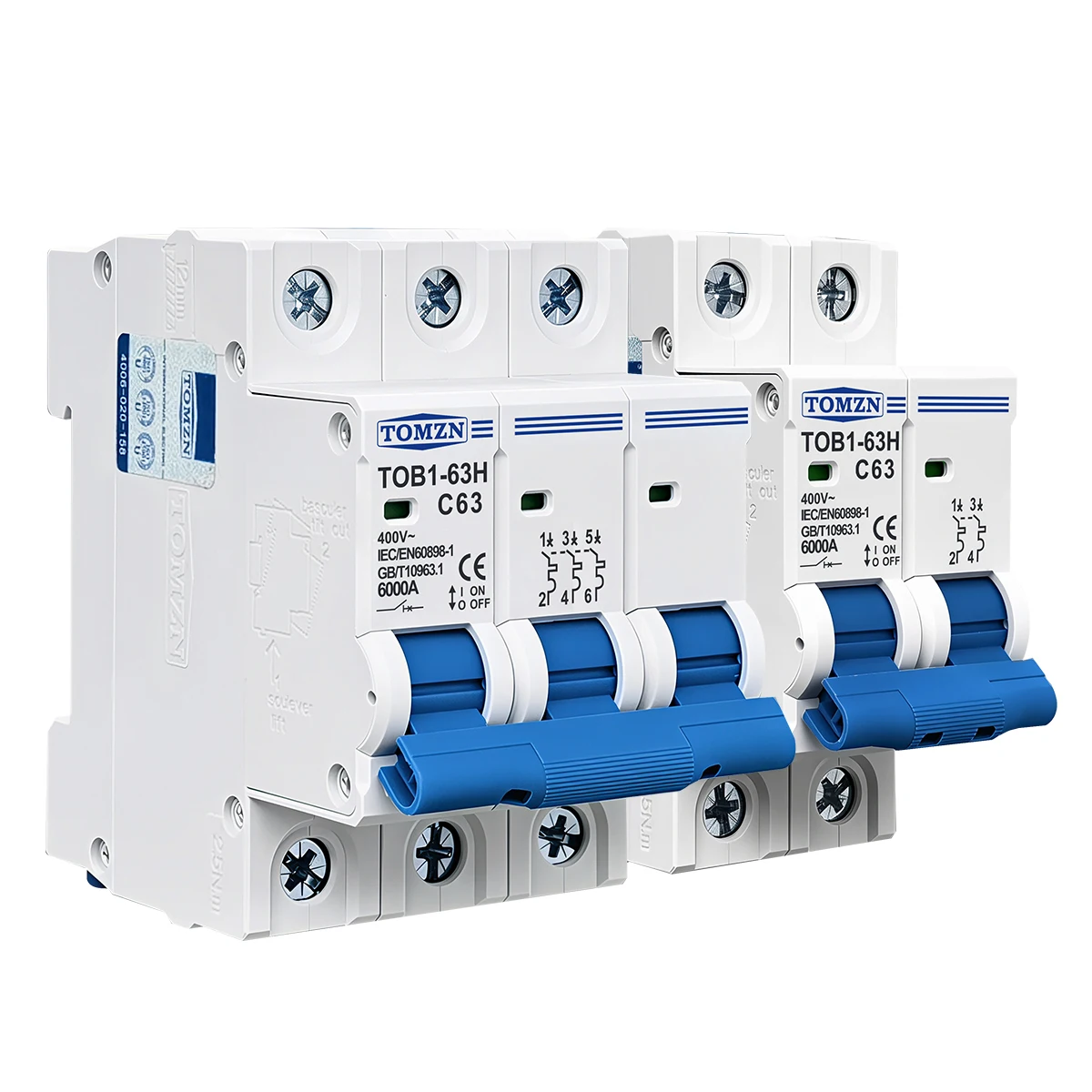TOMZN AC MCB TOB1-63H C Curve 230/400V~ 50/60Hz Mini Circuit Breaker 1P 2P 3P 4P 3A 6A 10A 16A 20A 25A 32A 40A 50A 63A