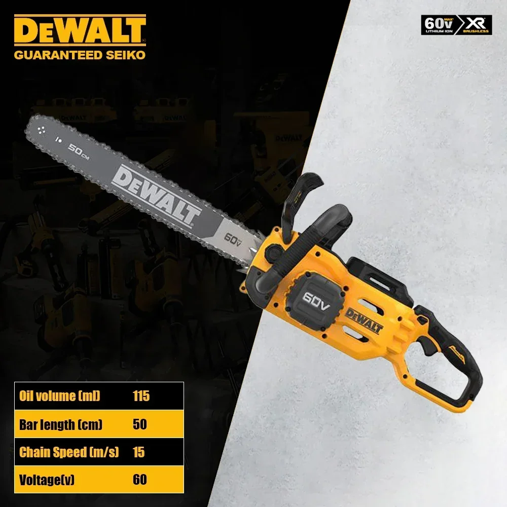 

DeWALT DCMCS575 FlexVolt 60 В Аккумуляторная цепная пила Бесщеточная 20 дюймов 15 м/с Электронный клатч Автоматическая масляная резка древесины Универсальная батарея 54 В