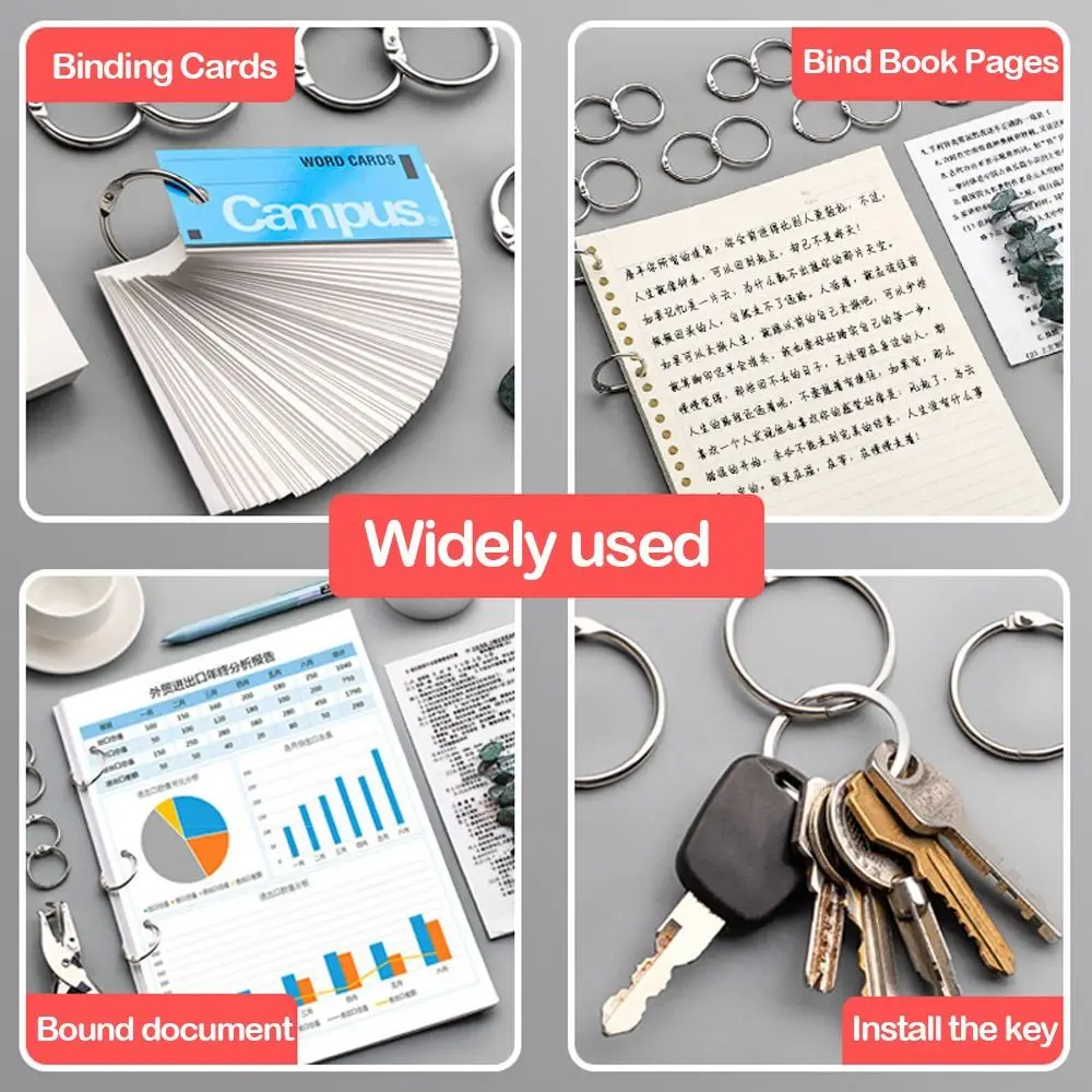 High-quality Metal Binder Ring 20/30/40/50mm Office Supplies Loose-leaf Ring Clip Silver/Rose Gold Binding Clip Cards