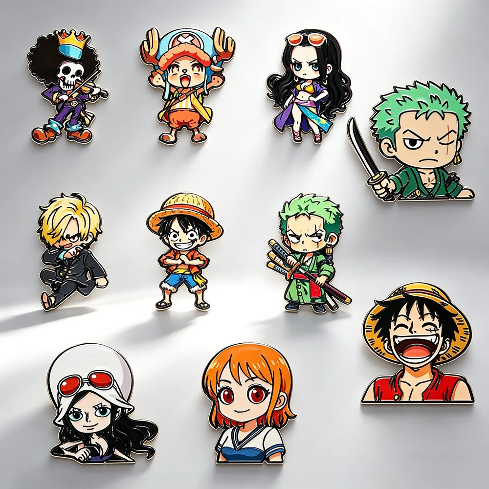 10pcs One Piece Luffy Anime Cute Boys Enamel Pins Cartoon Brooches for Coat Men's Fashion Lapel Badges Jewelry Gift for Fans