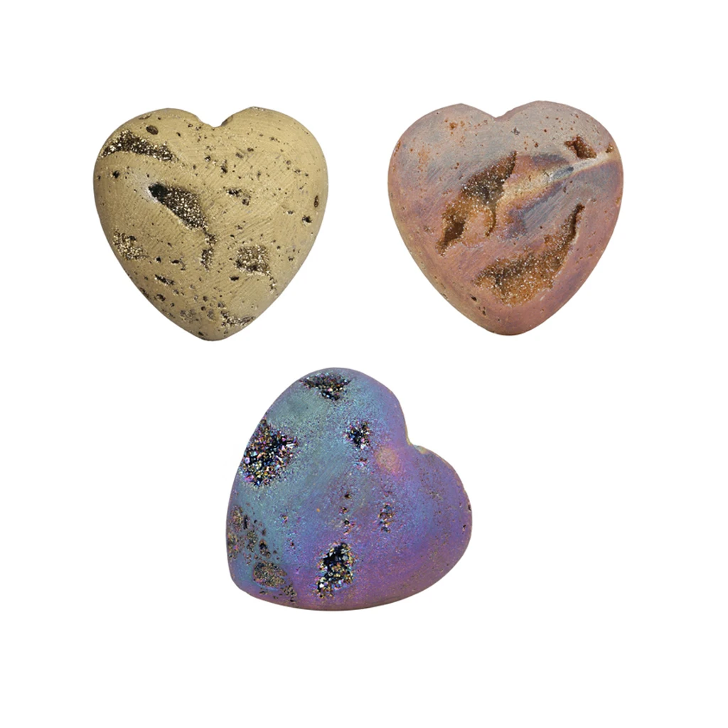 

TUMBEELLUWA Rainbow Aura Titanium Coated Agate Quartz Love Heart Shaped Healing Crystal Stone Ornaments For Jewelry Decoration
