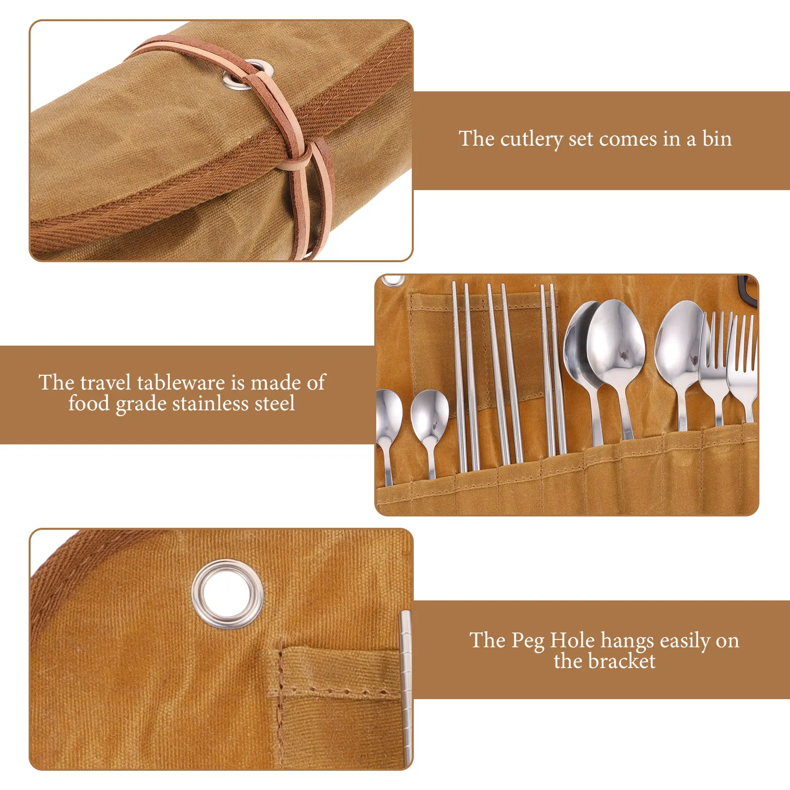 

1 Set Camping Flatware Set Canvas Tableware Pouch Built-In Compartments Portable Cutlery Organizer Beach Park Outdoor Travel