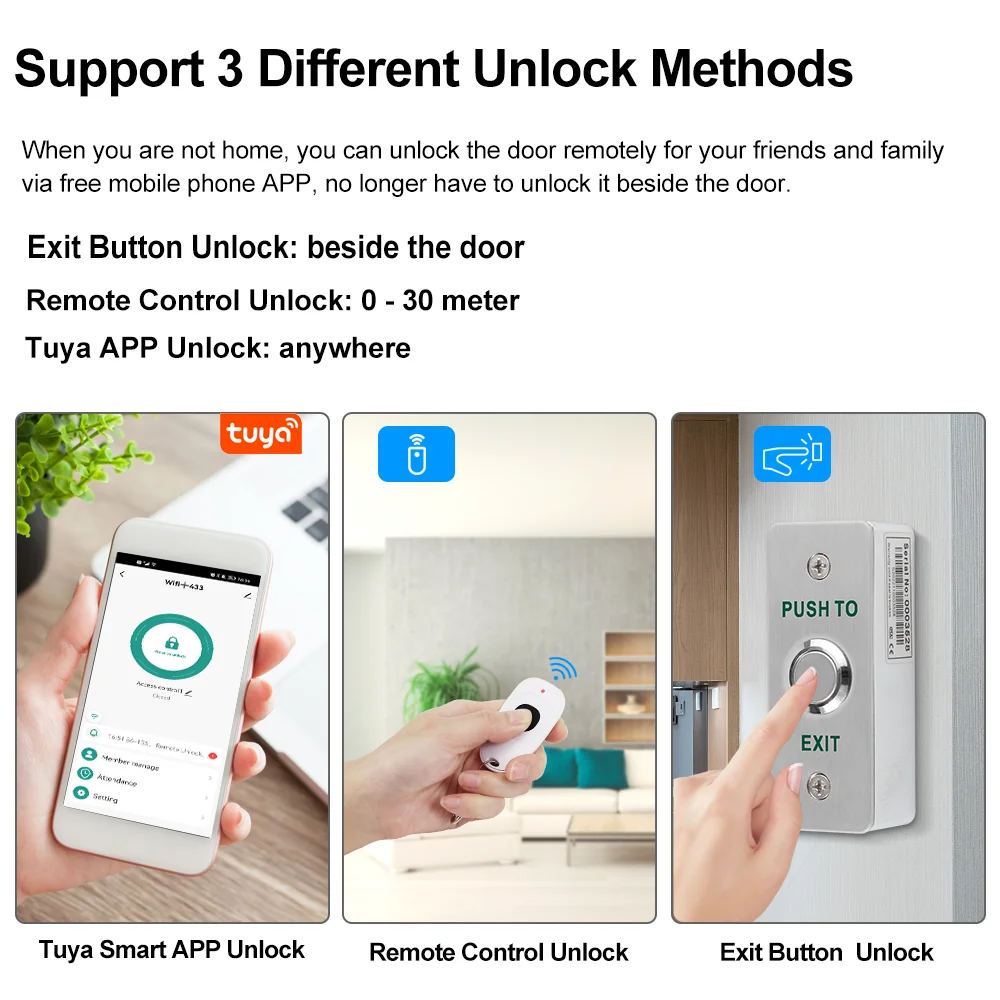 WiFi Tuya APP Door Access Control System Kit Wireless Remote Unlock Gate Door Opener, Home 180KG Electric Magnetic Strike Locks