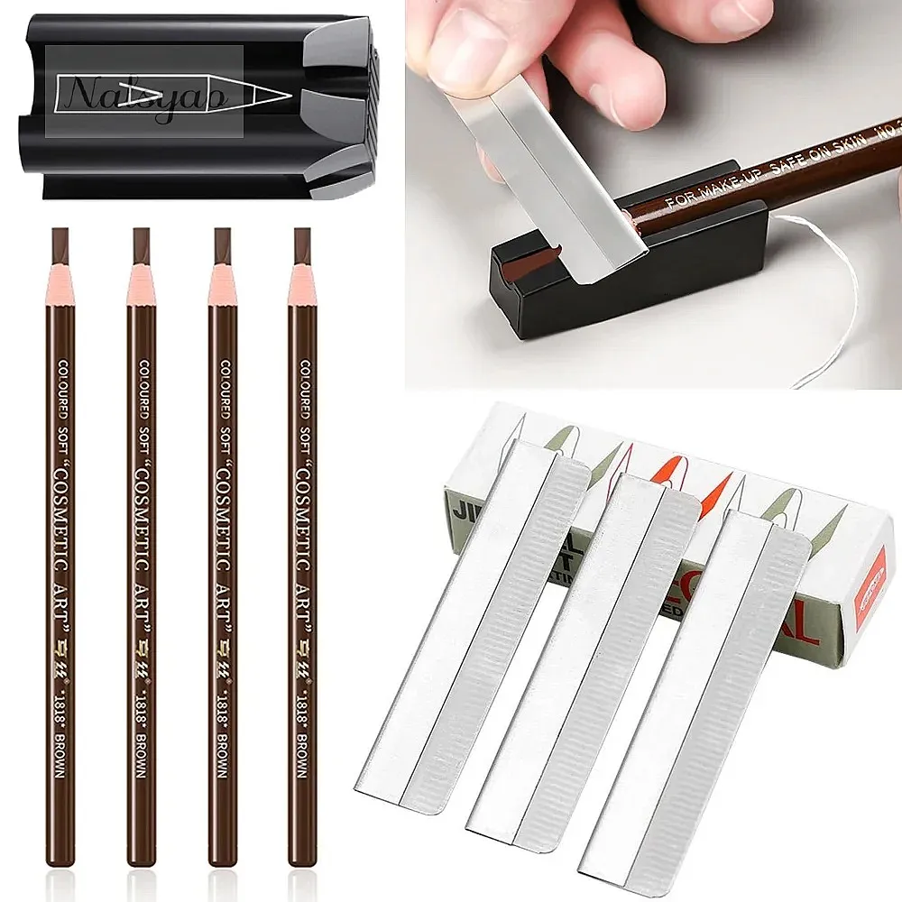 Eyebrow Pencil Microblading Supplies Set Waterproof Tattoo Tint Enhancers Sharpener Brow 10Pcs Trimmer Blade