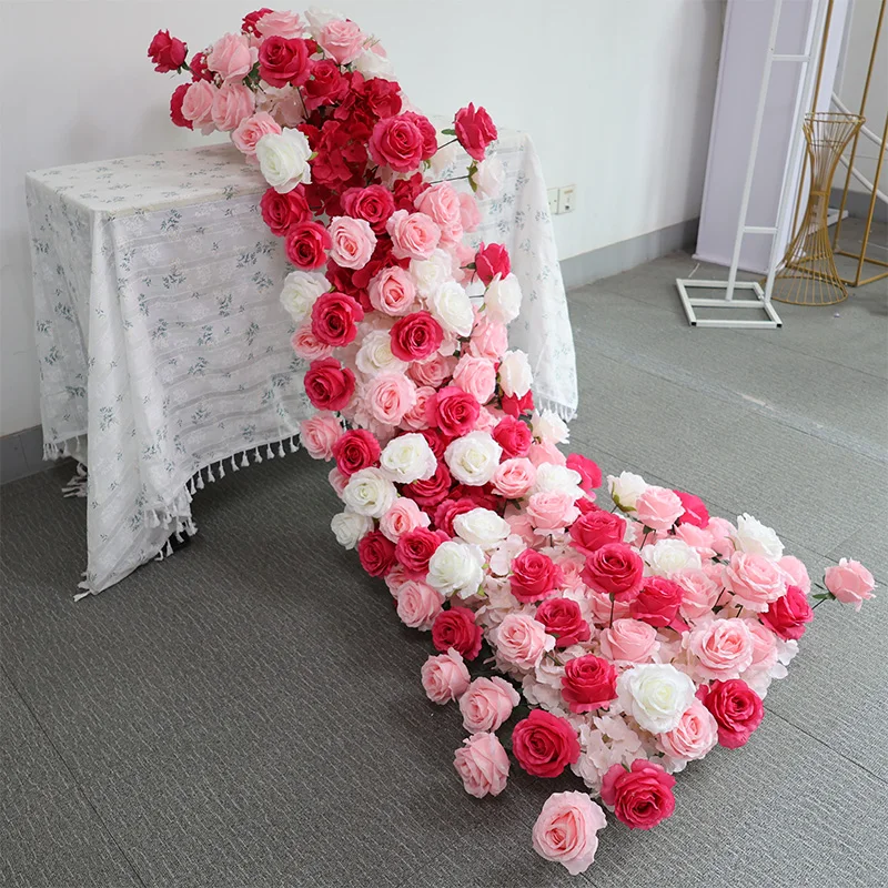 2m kunstbloemloper wit rood roos arrangement kunstbloem rij bruiloft decoratie eettafel decoratie bloemen - afbeelding 1