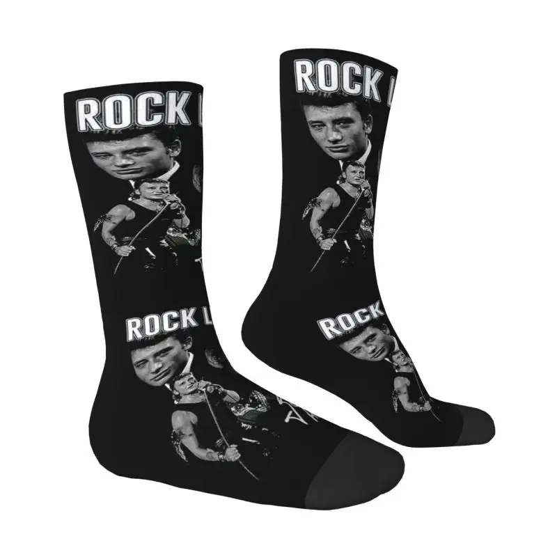 Kawaii drucken Johnny Hallyday Socken für Frauen Männer dehnbar Sommer Herbst Winter Frankreich Rock Sänger Crew Socken