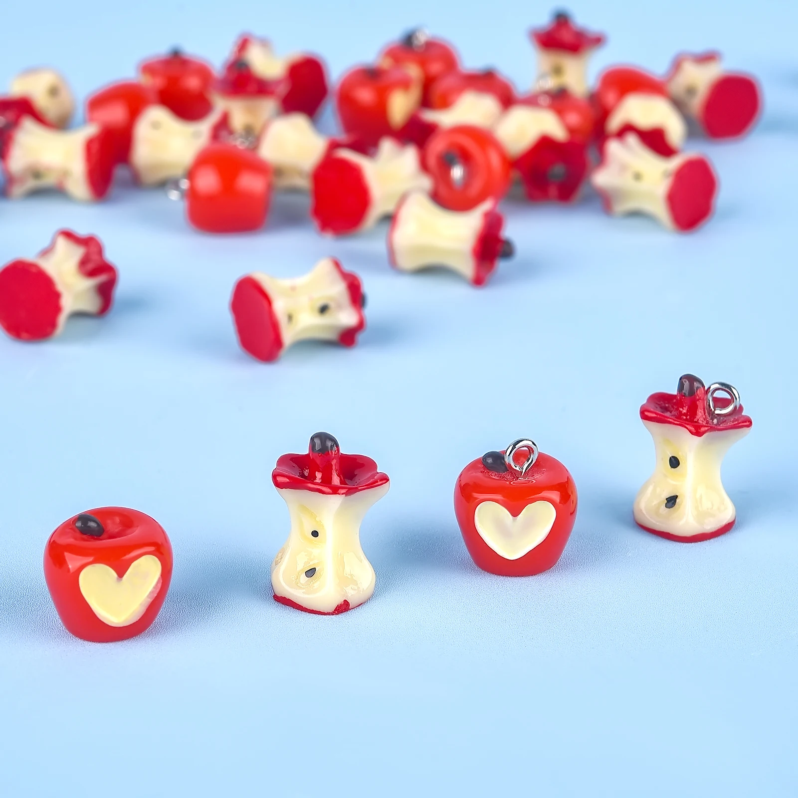 

10pcs Kawaii 3D Red Apple Core Resin Charms Simulation Fruit Small Pendants DIY Crafts For Earring Keychain Jewelry Make