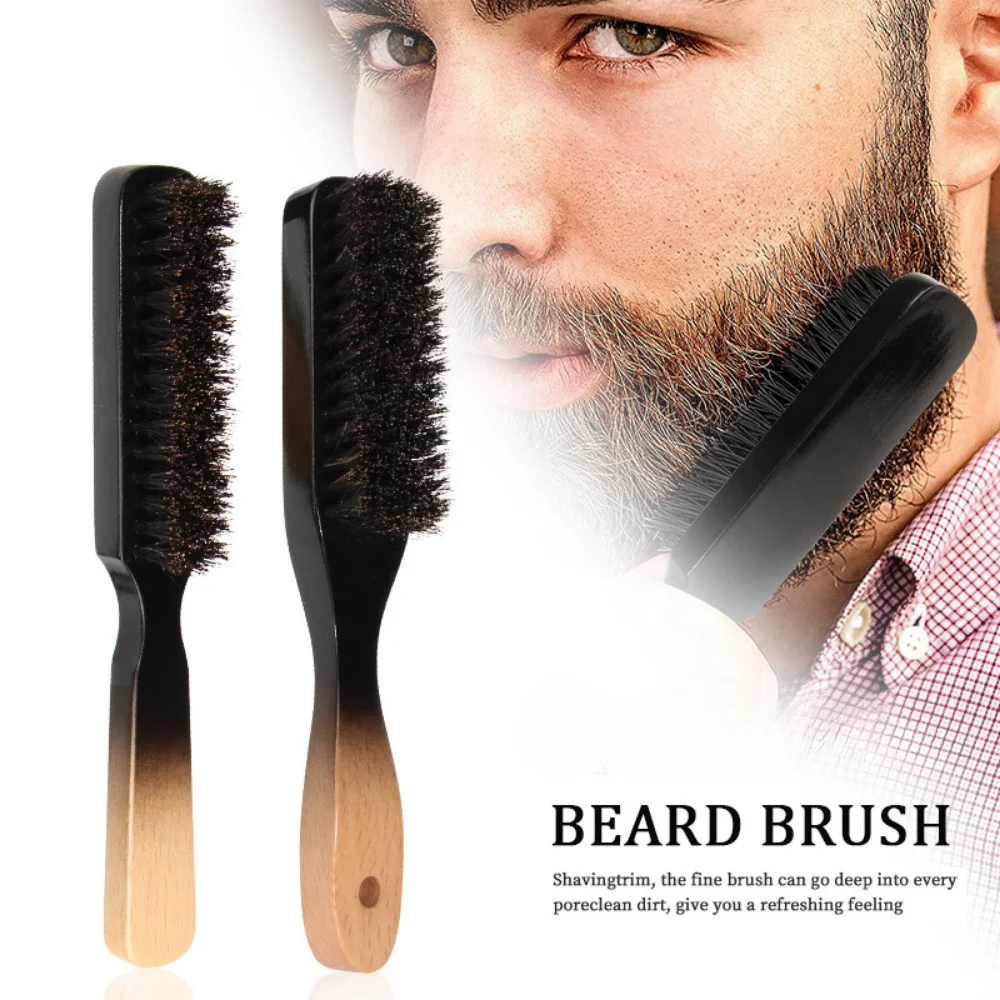 Wooden Handle Boar Bristle Beard Brush Detangling Straighten Brown Lotus Boar Bristles Massage Comb Barber Styling Tools