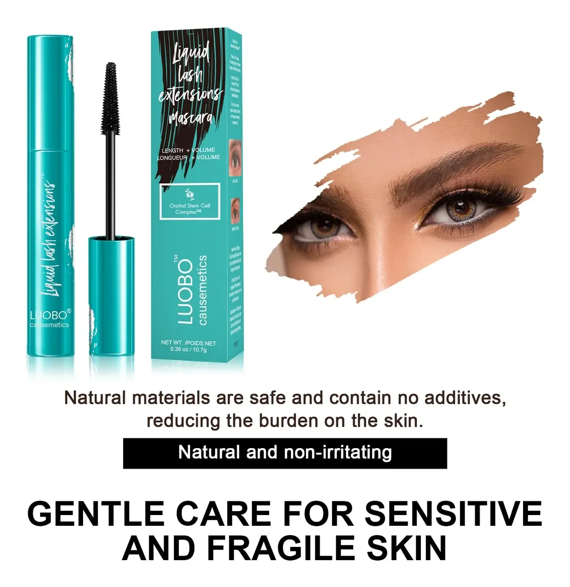 มาสคาร่าต่อขนตาแบบน้ำ, มาสคาร่าแบบทิวบ์ ช่วยเพิ่มความยาว, เพิ่มวอลลุ่ม และงอนงาม, ไม่เลอะ, ล้างออกได้, ไม่จับตัวเป็นก้อน