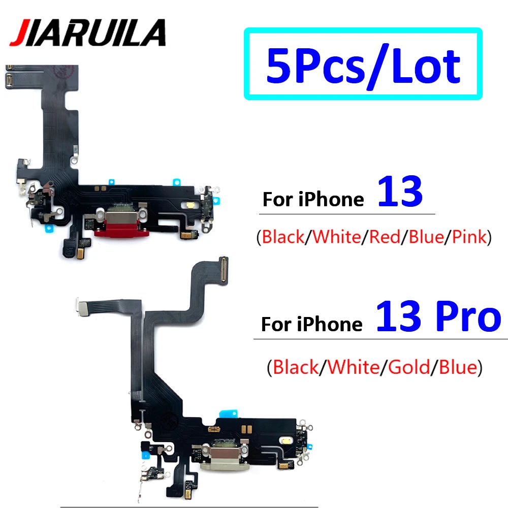 5Pcs，NEW For IPhone 13 / 13 Pro USB Charger Dock Socket Jack Connector Charging Port Microphone Flex Cable Replacement Parts