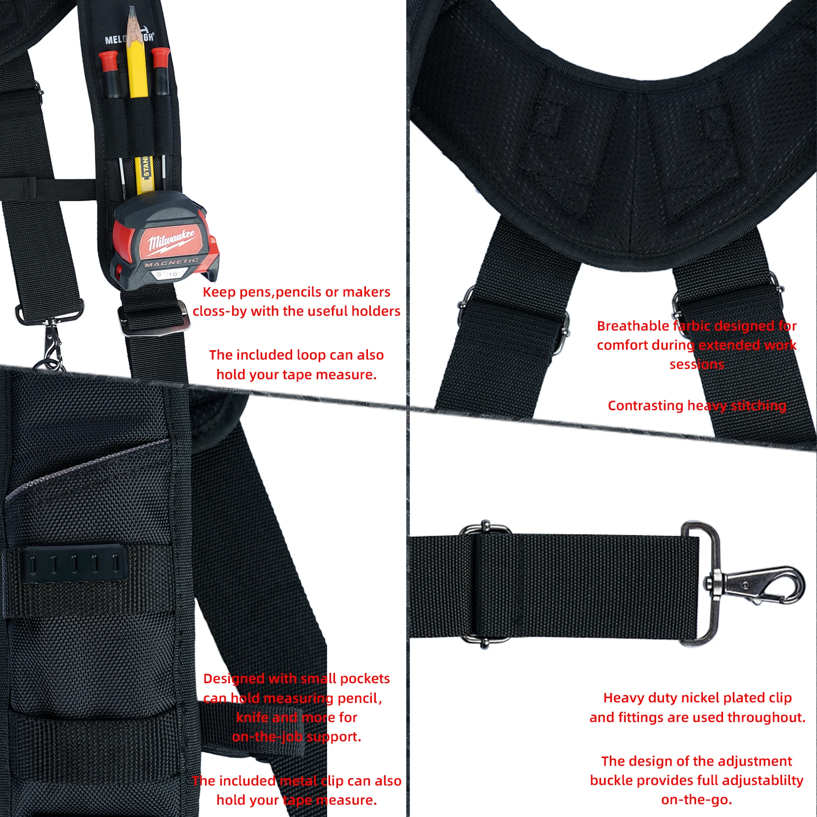 Suspensórios de cinto de ferramentas, suspensórios de saco de construção, suspensórios acolchoados de cinto de trabalho para carpinteiro/eletricista/telhado/trabalho de agricultor