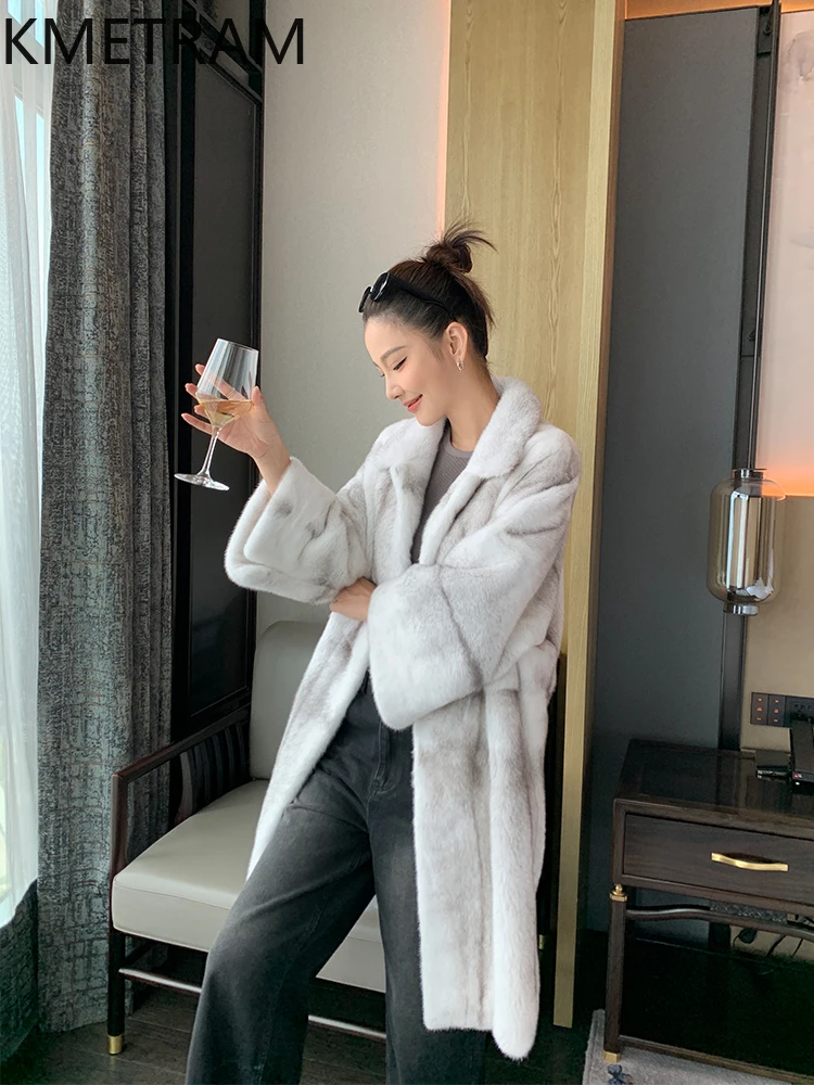 เสื้อแจ็คเก็ตขนมิงค์แท้ KMETRAM 100% สีเงิน รุ่นครอส สำหรับผู้หญิง เสื้อโค้ทขนสัตว์แท้ ความยาวปานกลาง หรูหรา สำหรับฤดูหนาว ปี 2025 เสื้อผ้าผู้หญิง ชูบา เจนสกายа