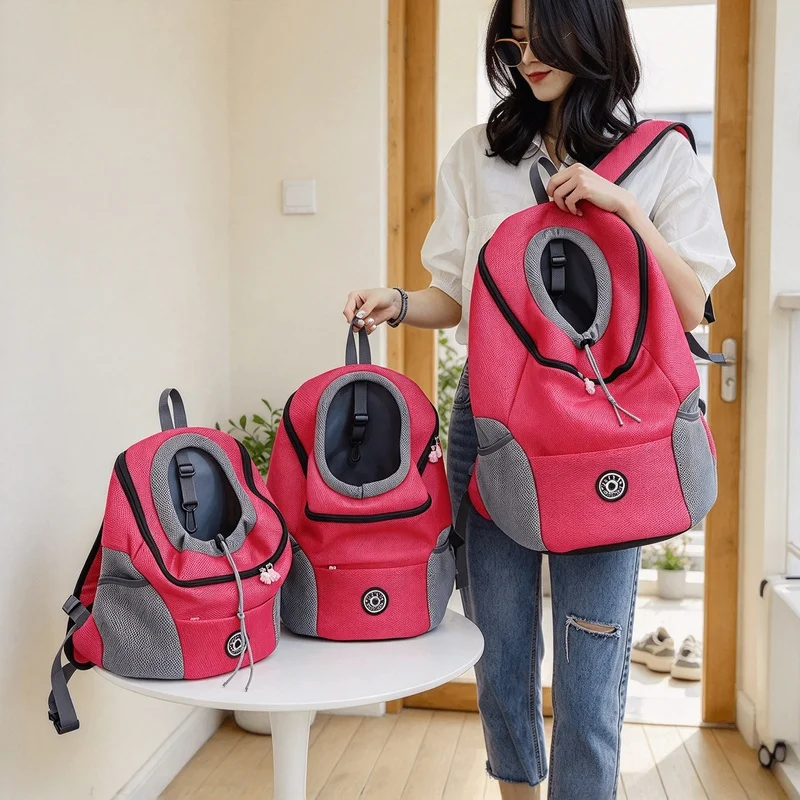 Portable Double Shoulder Pet Backpack, Mesh Dog Carrier Bag, Outdoor Travel Puppy Front Carrier
