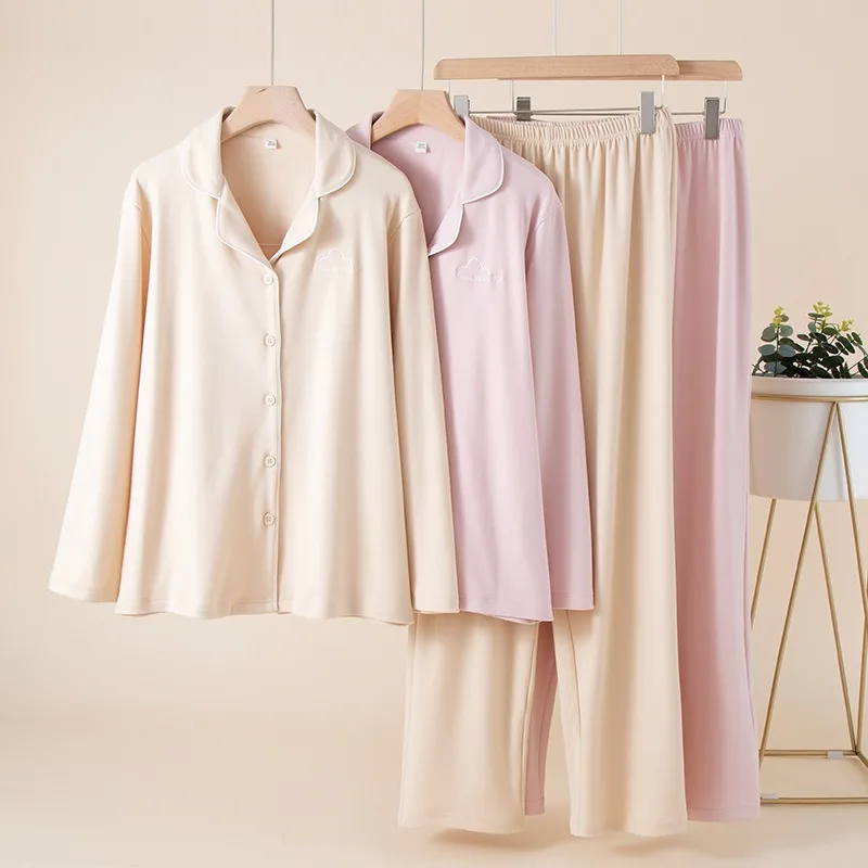 

Autumn Collection Women's Soft Comfortable Velvet Pajama Set Long Sleeves Long Pants Suitable Outdoor Wear Lapel Solid XXL Size