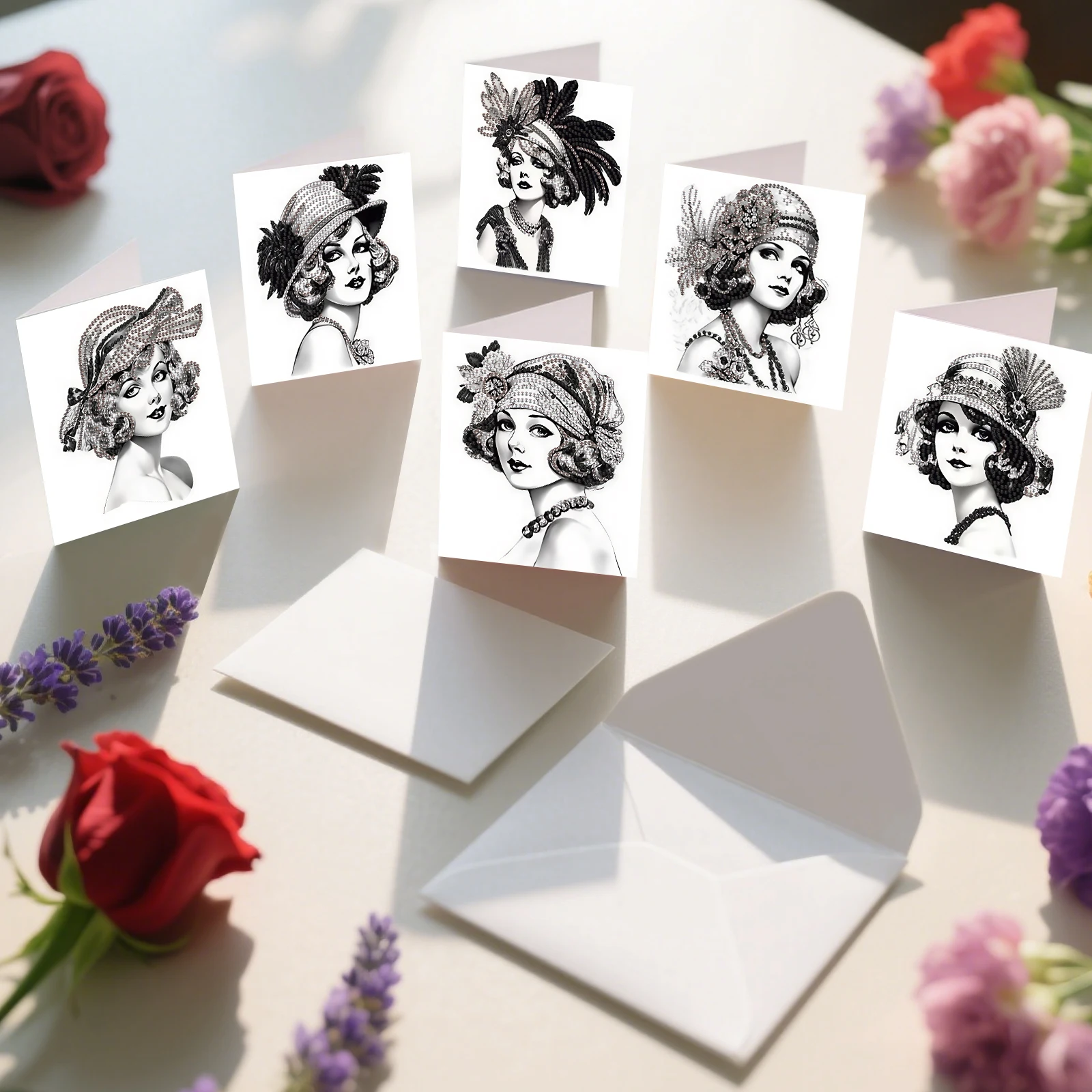 6PCS Diamond Art Painting Greeting Cards Kits,Elegant lady DIY Special Shaped Diamond Art congratulation cards Art handmade Gift - view 6
