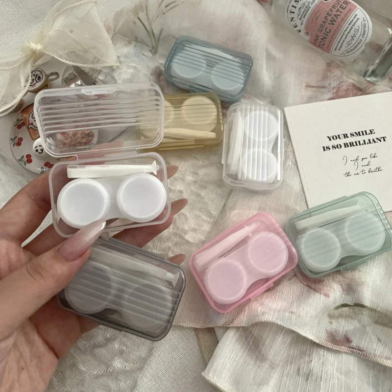 Small Solid Color Clear Contact Lens Cases Portable Simple Contact Lenses Box Beauty Pupil Container Travel Kit