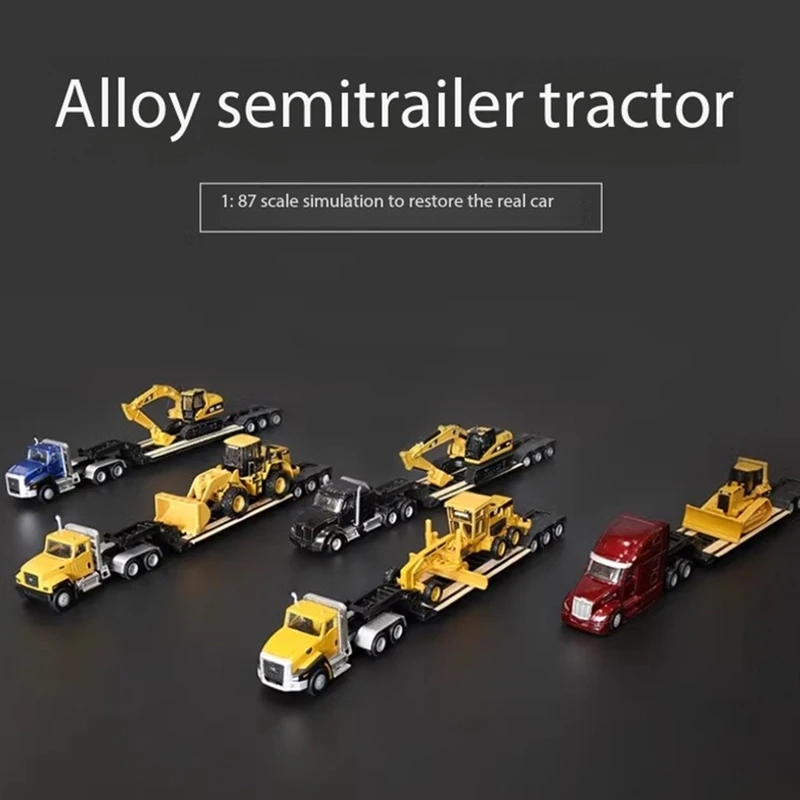 

Alloy 1/87 Semi Tractor with Lowboy Trailer T880s+320D excavator/CT660+315C/579+CAT D5M bulldozer/CT681+950G wheel loader Model