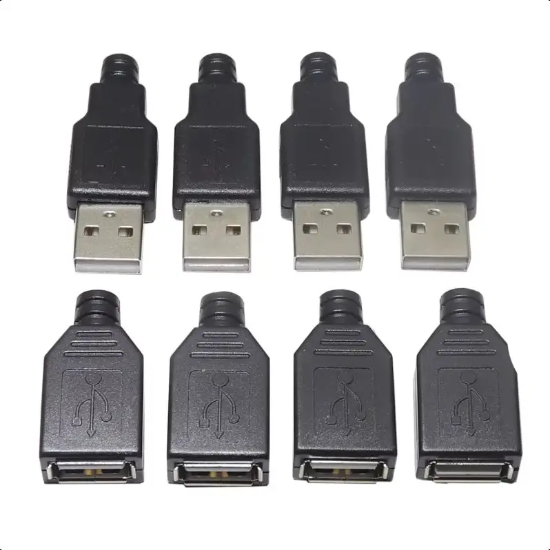 

【20-5PCS】USB2.0 Type A Male Female 4 Pin Plug Socket Connector With Black Plastic Cover Dia.3.2mm Type-A USB 2.0 DIY