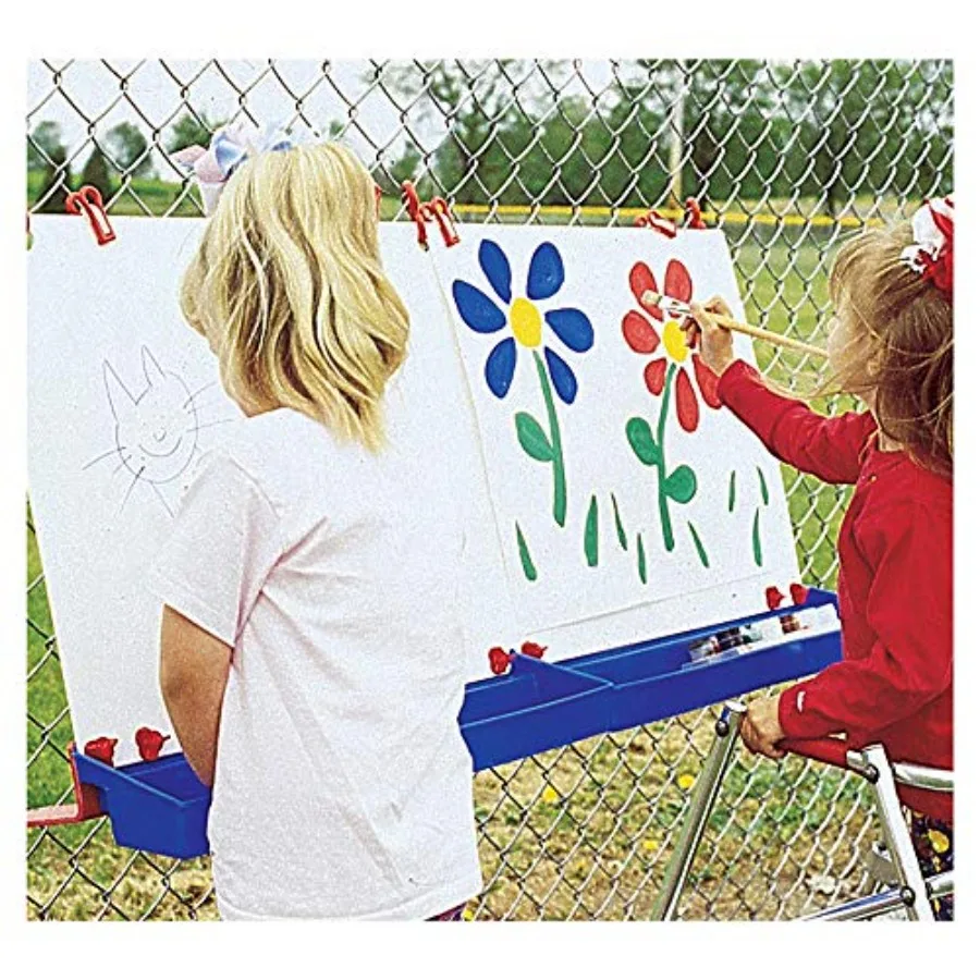 

Outdoor Fence Double Art Easel for with Trays Also Turns into Tabletop Easel Classroom Painting Supplies Weather-Resistant S-Ho