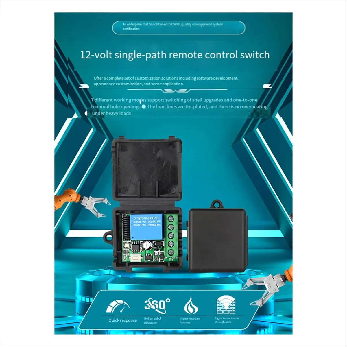 《Factory Direct》433Mhz Wireless Remote Control Switch DC 12V 1CH Relay Receiver Module for Home Automation White