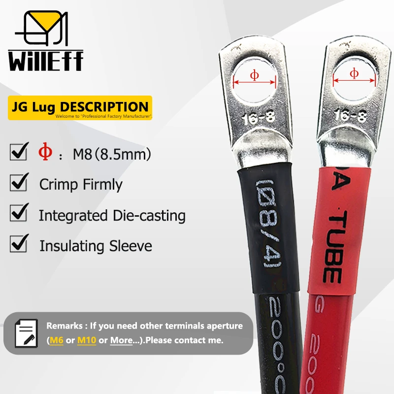 Black and Red Lug Cable Auto Battery Cable Silicone Terminal wire Very soft M6 Cable M8 Cable M10 Cable 10 9 8 7 6 5 4 2 1 AWG