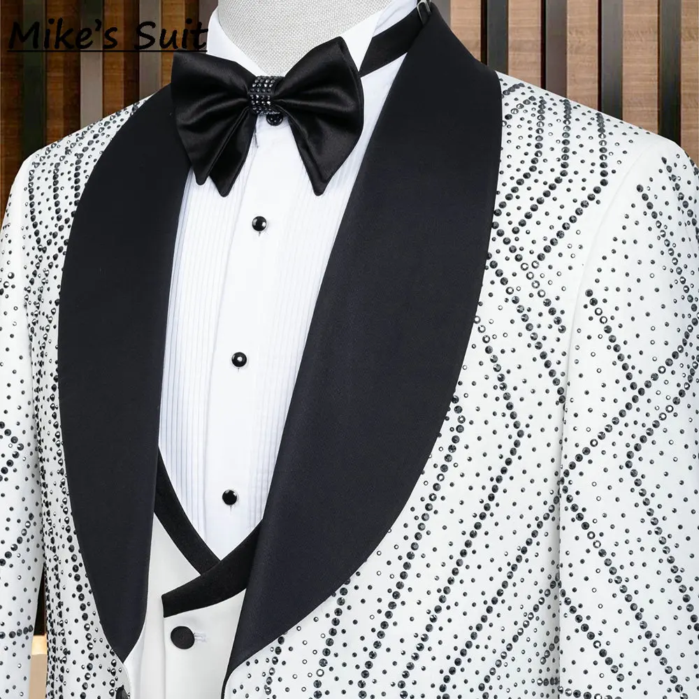 2026 Handmade Gem Diamonds Men's Business Suit For Wedding Groom Wear Prom Man Suits Blazer 2 Pieces Set Jacket+Pant