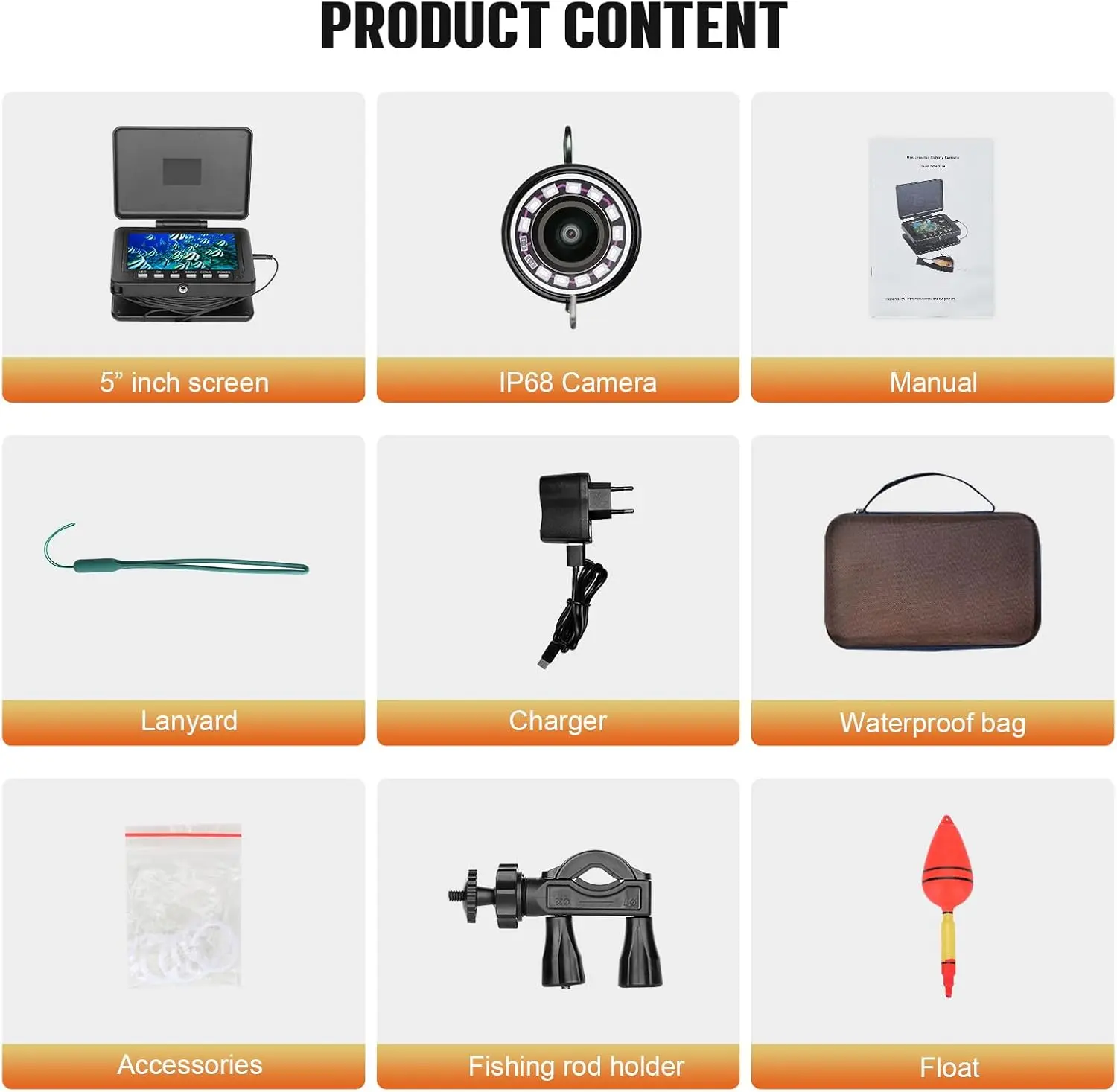 Underwater Fishing Camera,Portable 5" Ice Fishing, USB-C Charge, Battery 5000MAH, 1000TVL with12pcs infrared lamps