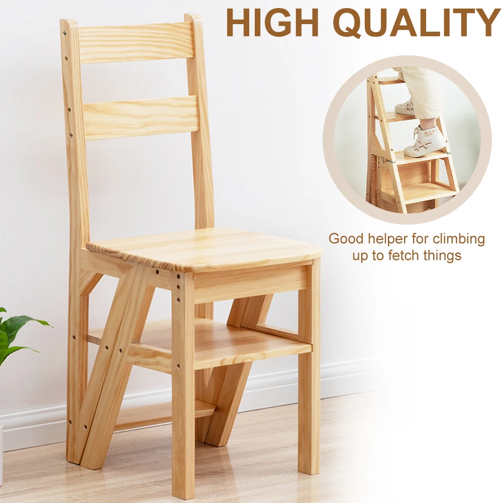 

4 Tier Folding Step Ladder Multi-Function Convertible Wood Ladder Anti-Slip Climbing Ladder Chair for Indoor Living Room Bedroom