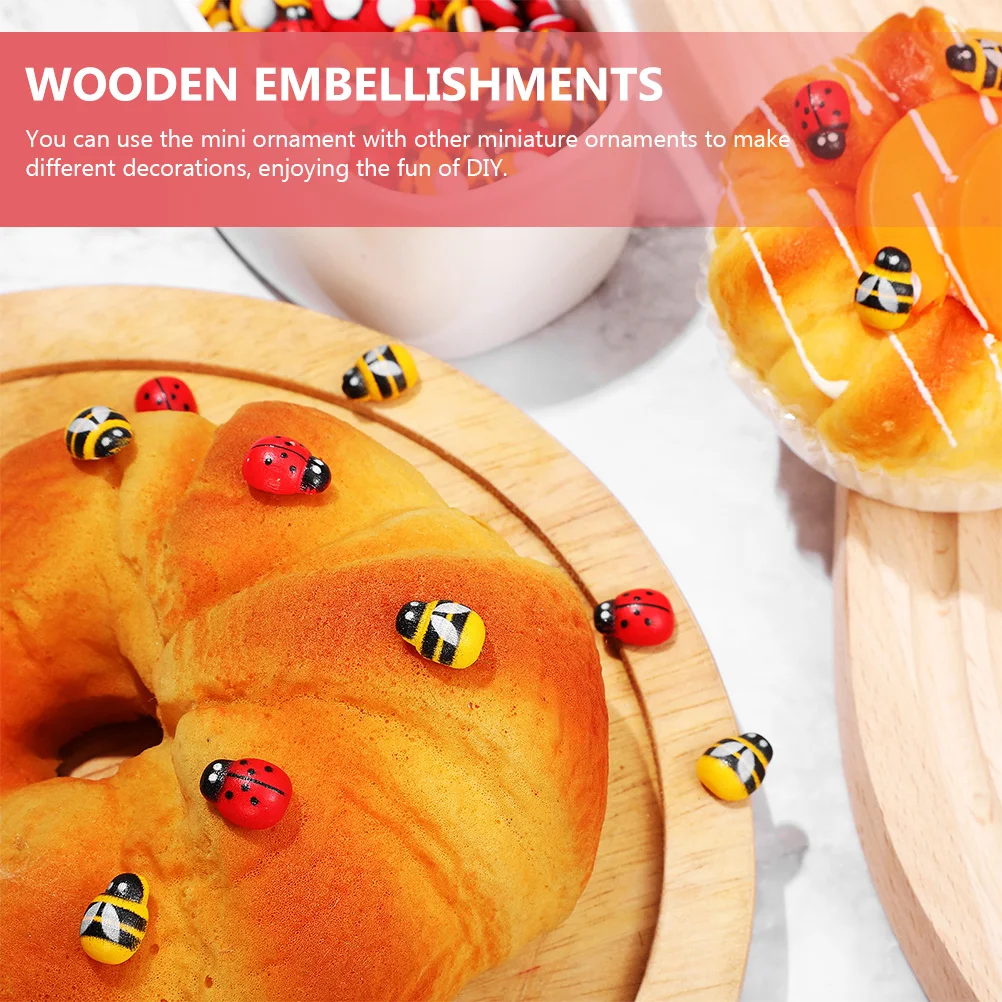 

400pcs Bee Diy Accessories Wood Mini Bee Ladybug Ornaments For Crafts Making Supplies Micro Landscape Decor Wooden