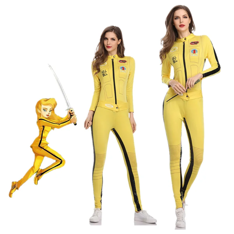 Movie Women Kill Bill The Bride Beatrix Kiddo Costume Halloween Party Fearful Killer the Bride Cosplay Fancy Jumpsuit