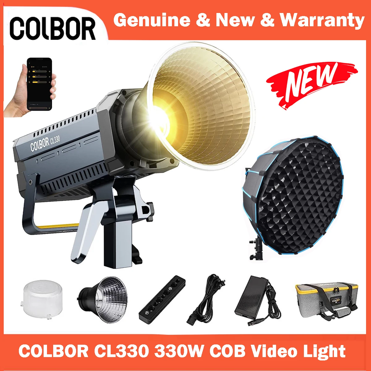 

COLBOR CL330 330W COB LED Video Light Bowens Mount Lighting 5600K 2700-6500K for Photography Video Recording Outdoor Shooting