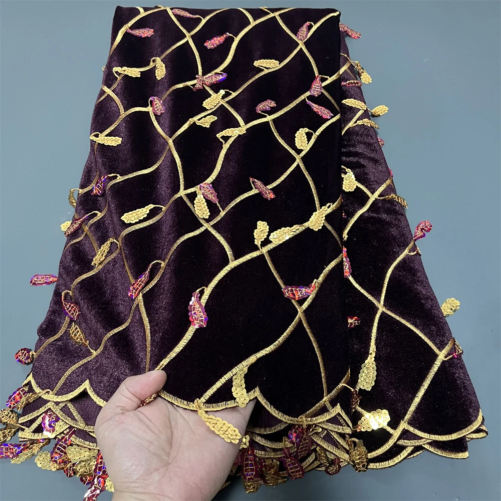 2025HighQuality African Nigerian velvet lace fabric Sequins Beads Guipure Sewing Wedding Party Dress Bridal Gown Material 5yards