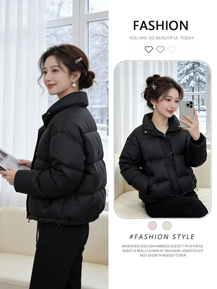 

Модная утепленная хлопковая куртка с воротником-стойкой, зима 2025, новая модель, корейский свободный крой, на молнии, цветное пальто