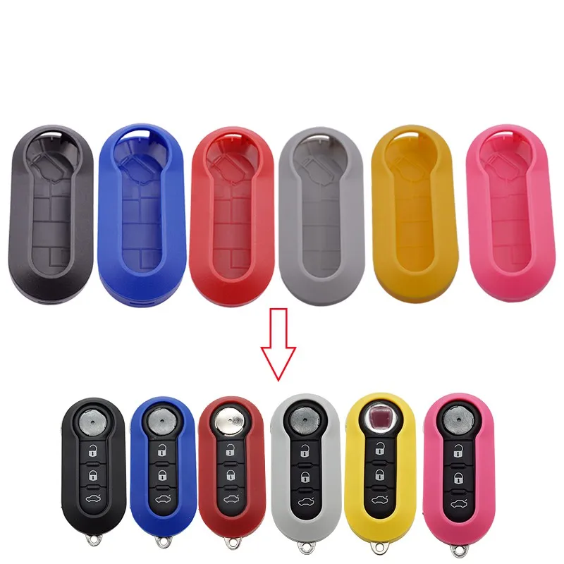 Xinyuexin 3 Buttons Remote Car Key Shell Case for Fiat 500 Panda Punto Bravo Replacement Plastic Key Case Rubber Button Pad