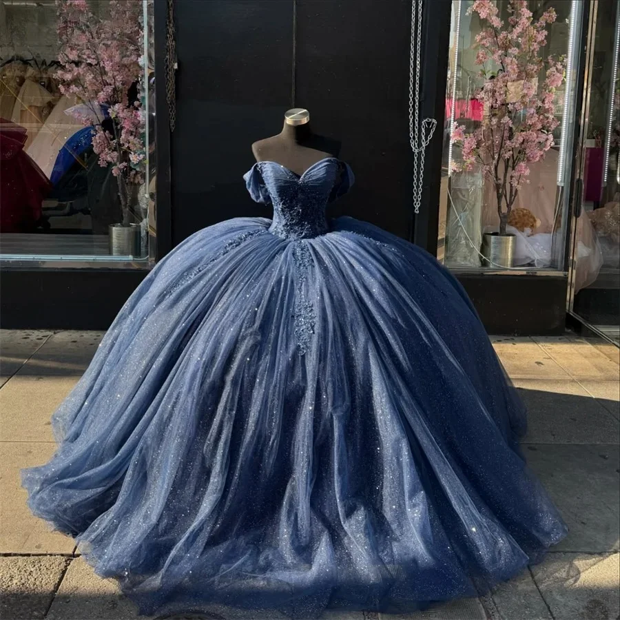 Luxuriöse Marineblaue Prinzessinnen-Quinceañera-Kleider 2026 Sweet 16 Kleid mit Perlen und Applikationen 15. Geburtstags-Partykleider Vestido Ballkleid Maßanfertigung