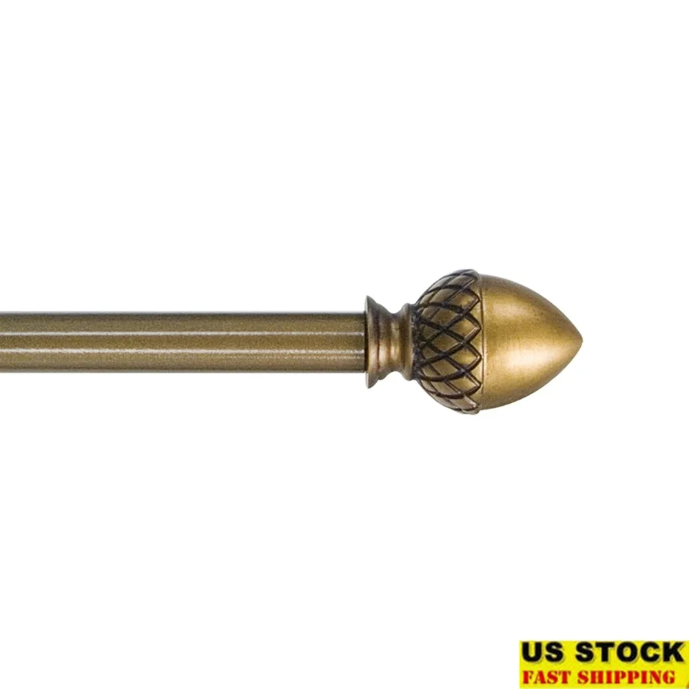 

Petite Café Adjustable Curtain Rod 28-48 Inch Antique Brass 1/2 Inch Diameter with Decorative Finials Mounting Hardware Included