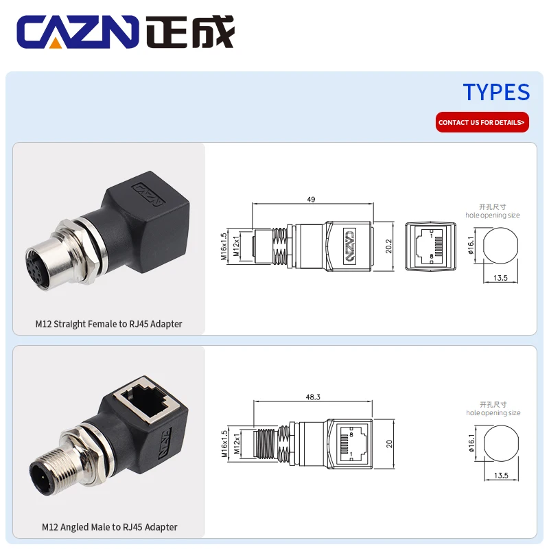 

CAZN M12 Adapter to RJ45 A-Code D-Code Straight Angle Connector Network Cable Adapter