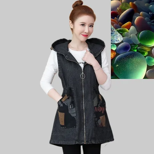 Imagen 1 del producto Colección de cintura de longitud media, chaleco vaquero adelgazante con capucha para mujer, primavera otoño 2026, versión coreana, chalecos informales que combinan con todo, abrigos
