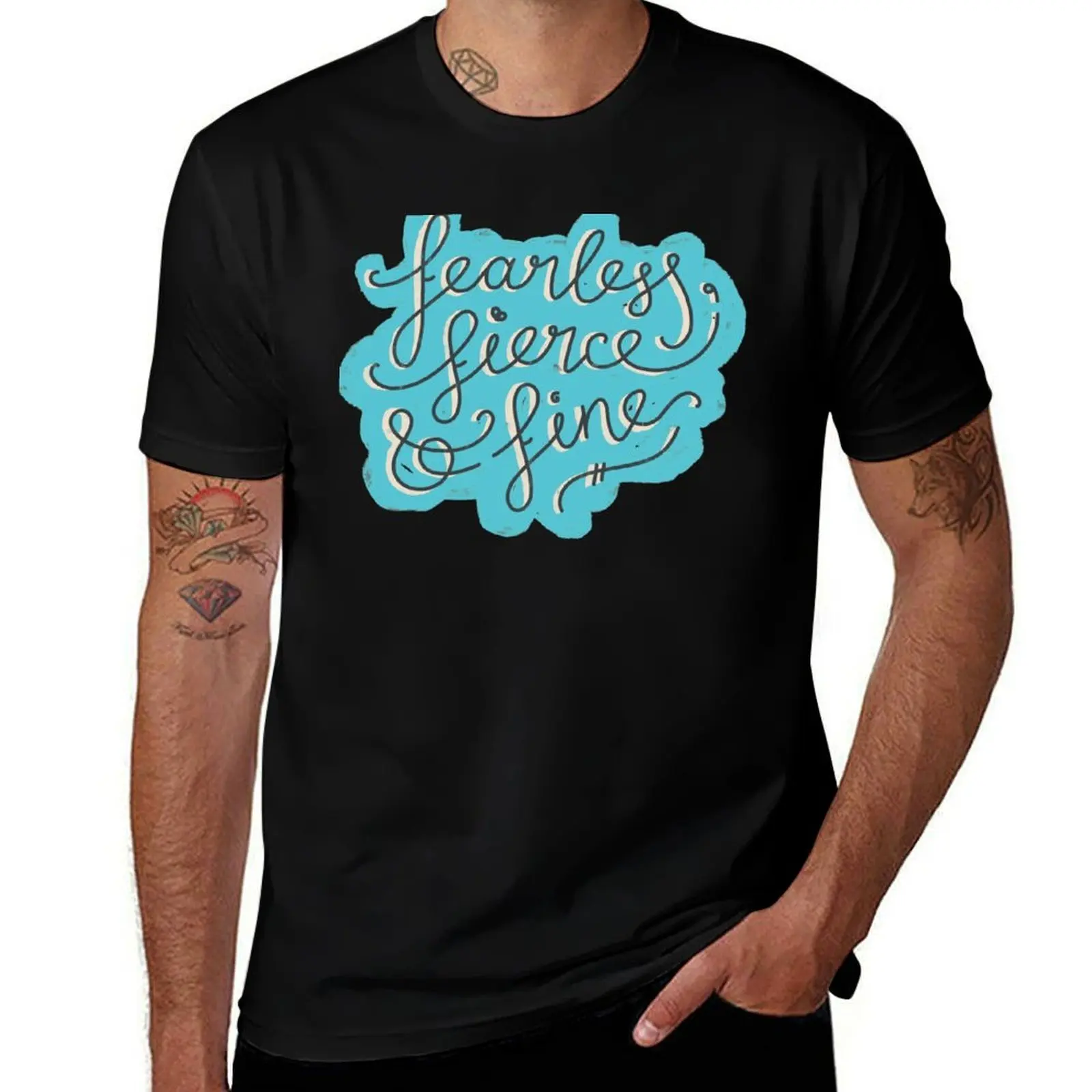 Fearless, Fierce & Fine - Blue & Grey T-Shirt Breathable Basic Cotton T-Shirt