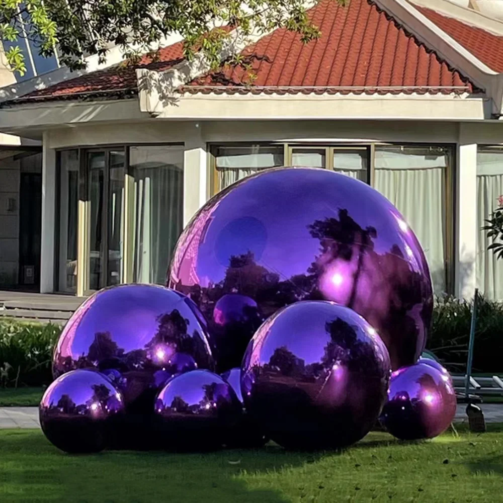 Bola de espejo inflable púrpura colgante y de pie, globo de espejo reflectante, PVC completo para decoración de eventos de boda