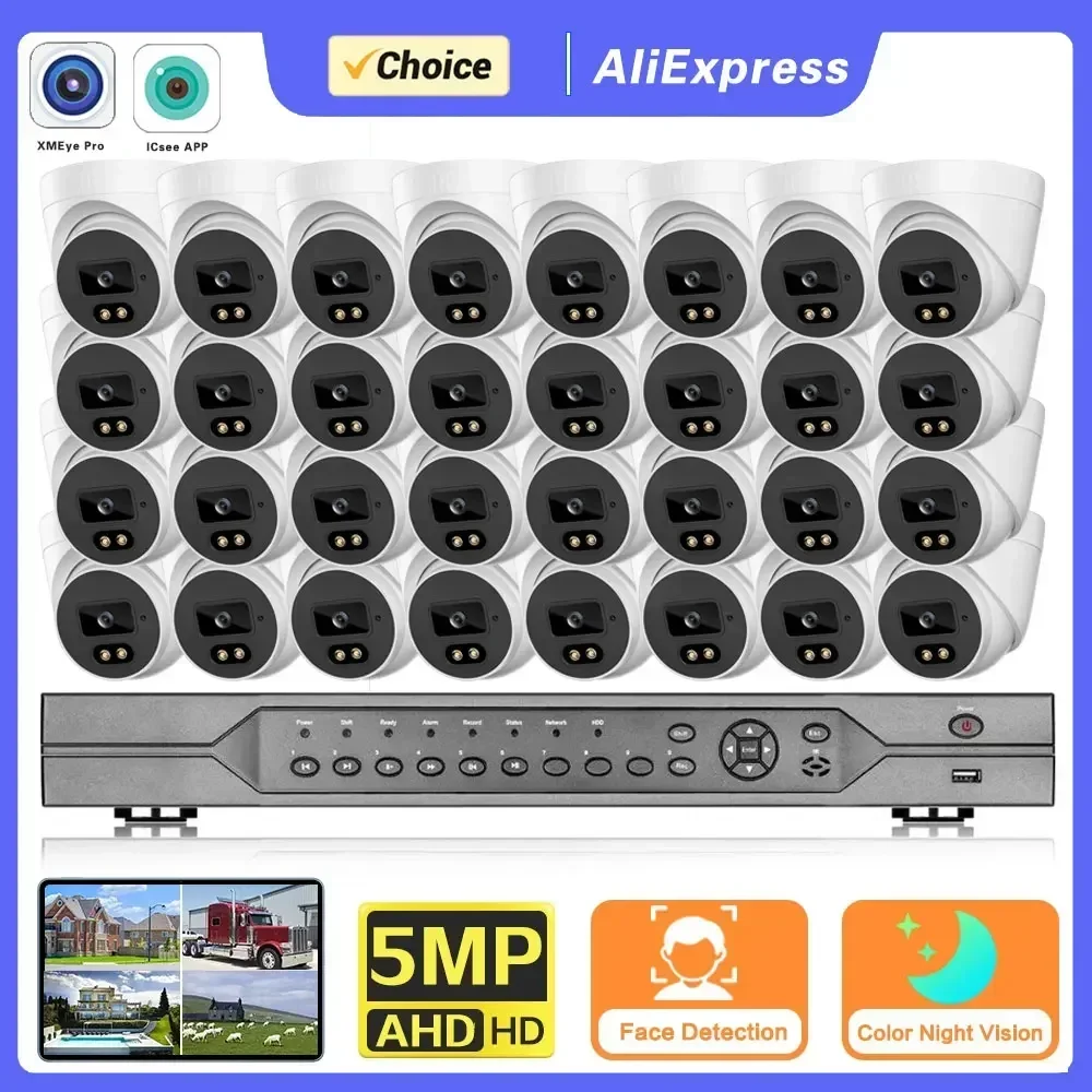 

HD H.265+ 32CH 5MP CCTV System AHD DVR kit HD 5MP SONY Sensor Outdoor IP66 Security Camera Color Night Vision Video Camera 4TB