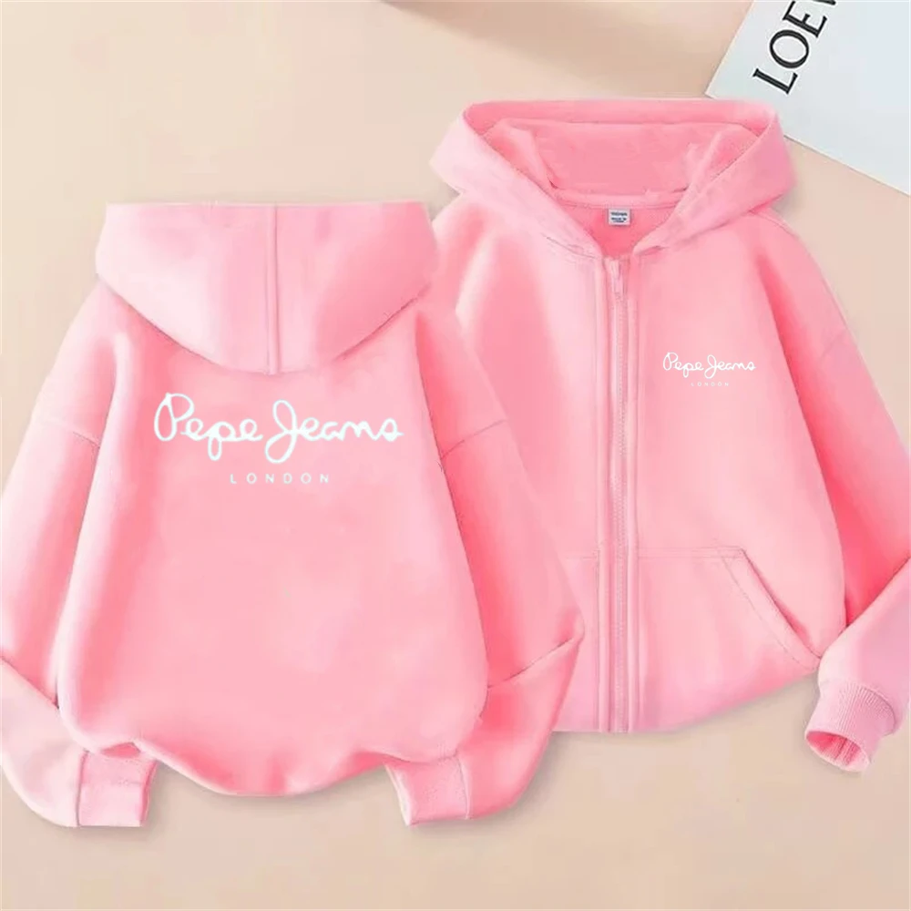 Fashion Brand Print Hoodies Coat Children Zipper Tops Girl Pink Boy Black Kids Clothing Casual Spring Autumn Sweatshirts