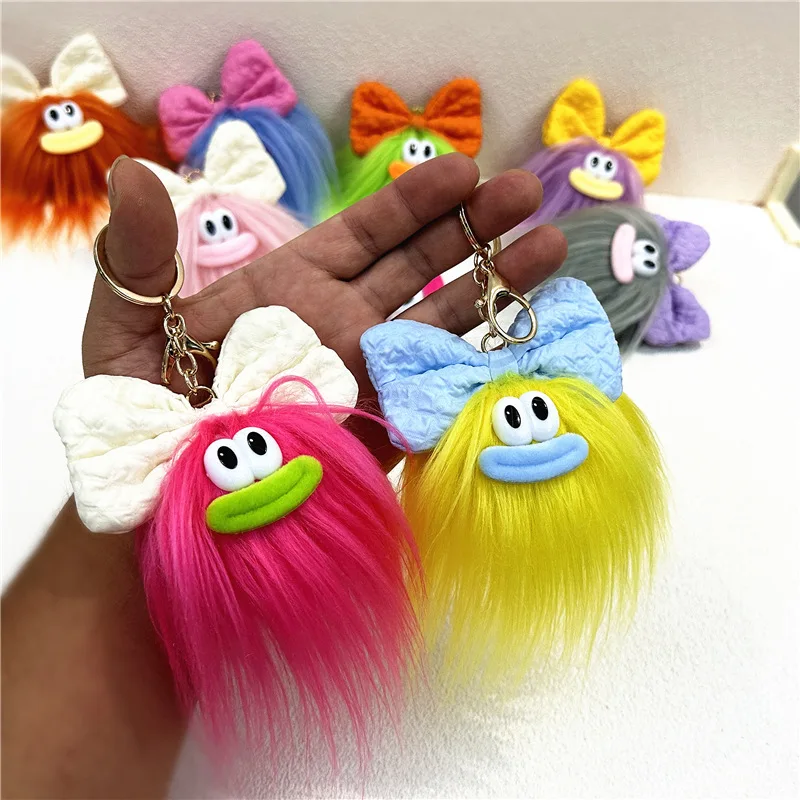 Cute Bow Mini Doll keychain Cartoon Funny Plush Schoolbag Pendant Decorative Item Keychain