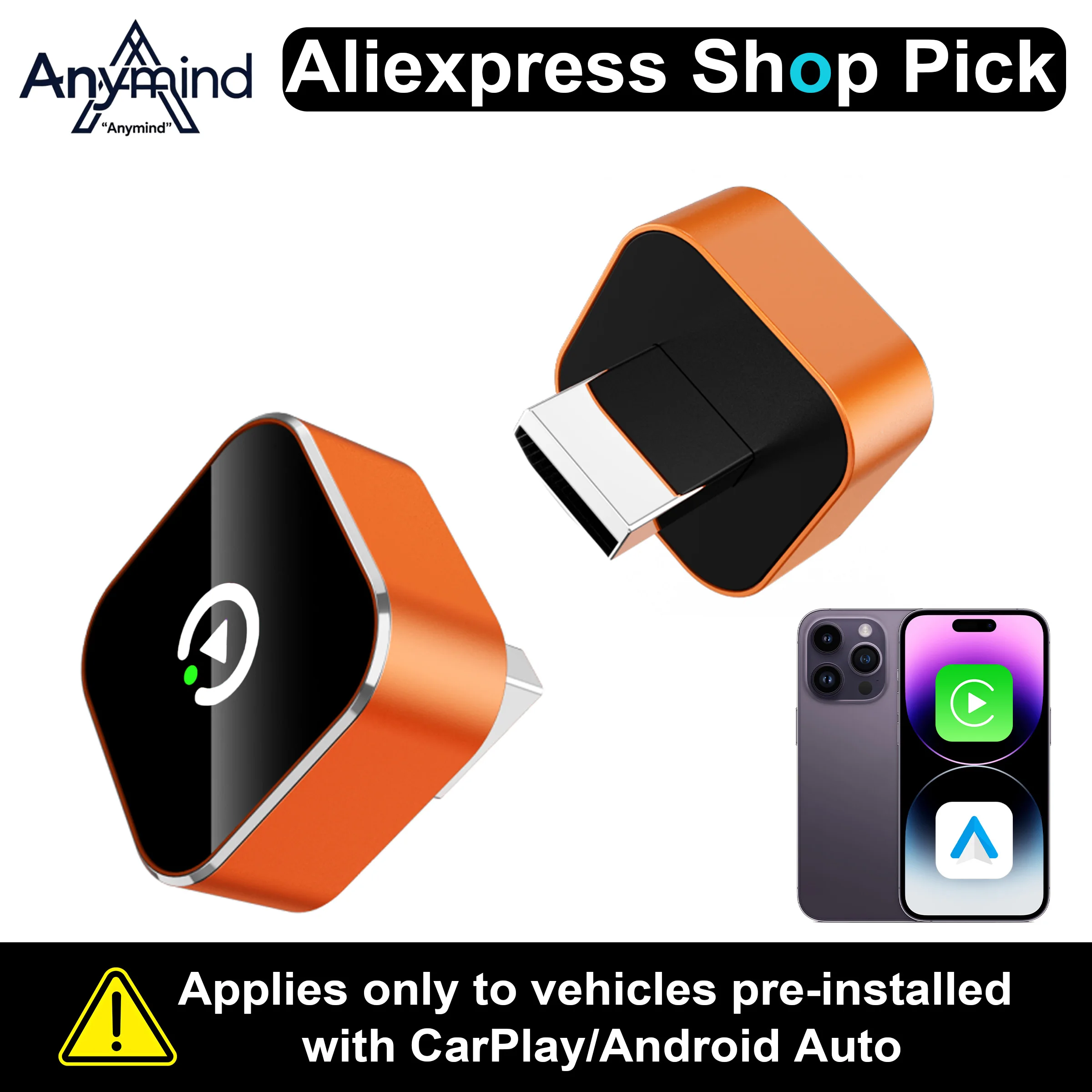 Anymind Mini Compact Wireless CarPlay Adapter 2026 New Version, Stable No-Delay Plug&Play for Android Auto iPhone iOS USB/Type-C